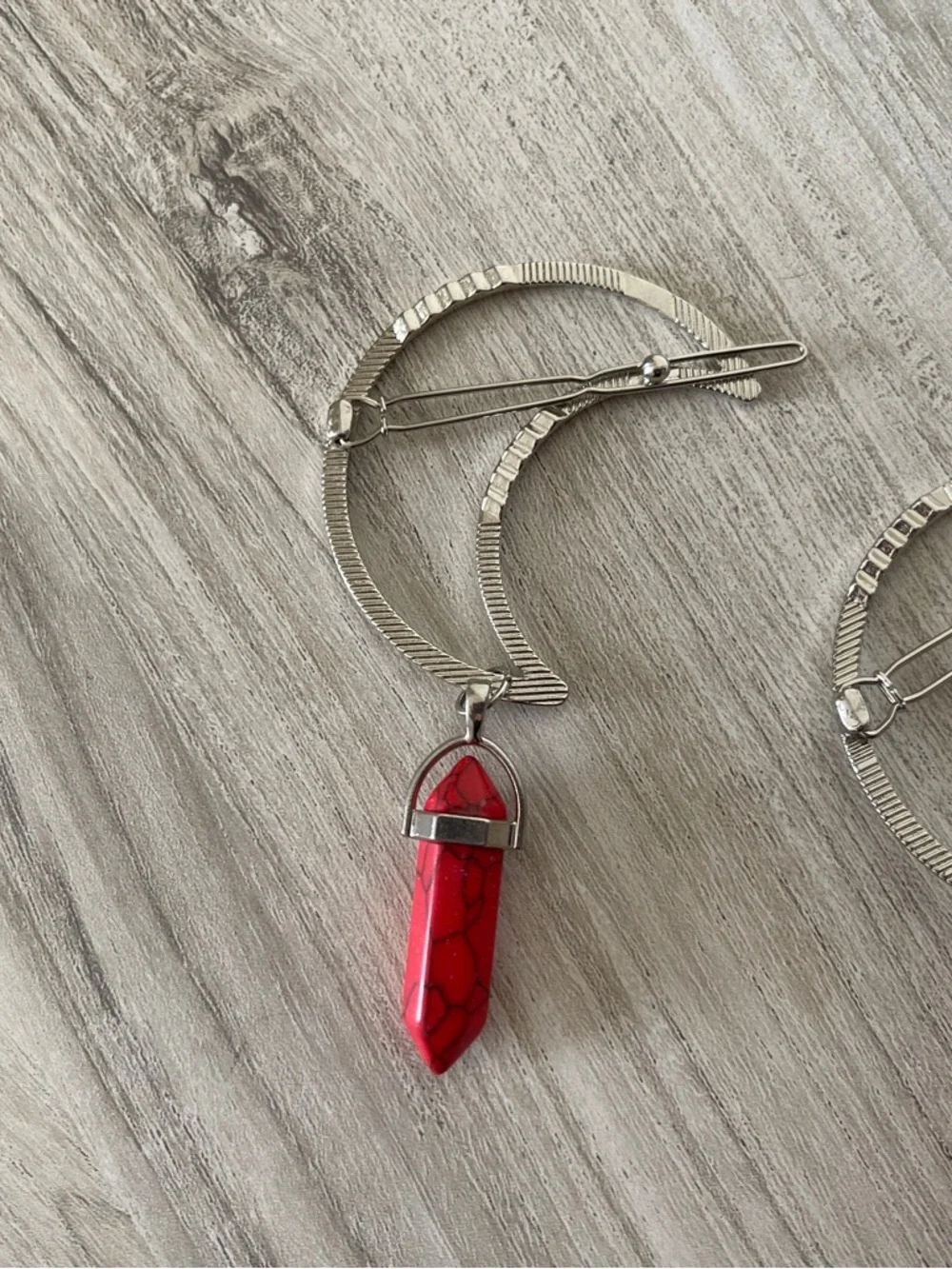 Silver Moon Hair Clip with Red Jasper - Picture 6 of 8